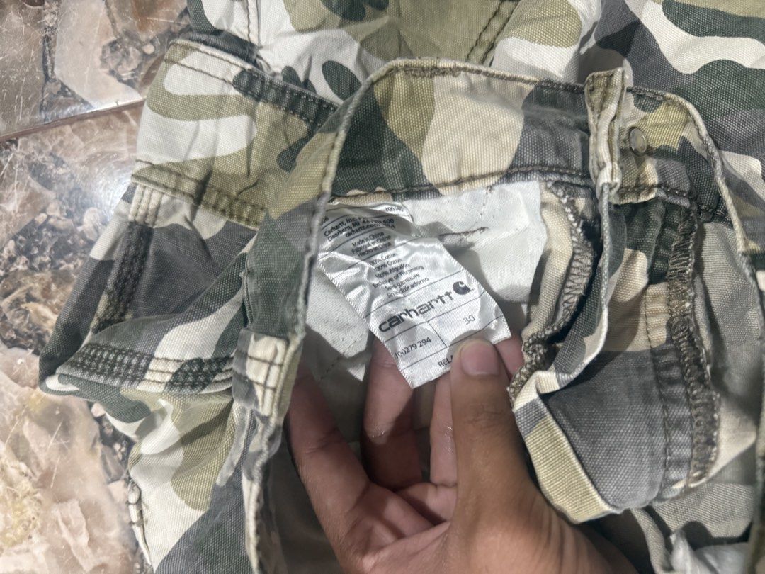Carhartt camou jorts (Category: Shorts) located in Iloilo. Submitted by thrifttoilo (Listing ID 1462604044, Image 3). Description: 30 waistline Issue check photos.