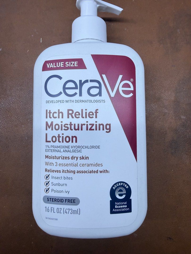CeraVe Itch Relief Moisturizing Lotion & Cream (Category: Body Care) located in Makati City. Submitted by playful_buddies (Listing ID 1462543682, Image 3). Description: - CeraVe Itch Relief Moisturizing Lotion (16 fl oz & 8 fl oz) and Cream (12 oz jar) - Developed with dermatologists for effective itch relief - Moisturizes dry skin and calms itching caused by insect bites, sunburn, and poison ivy - Steroid-free formula - Contains 3 essential cera