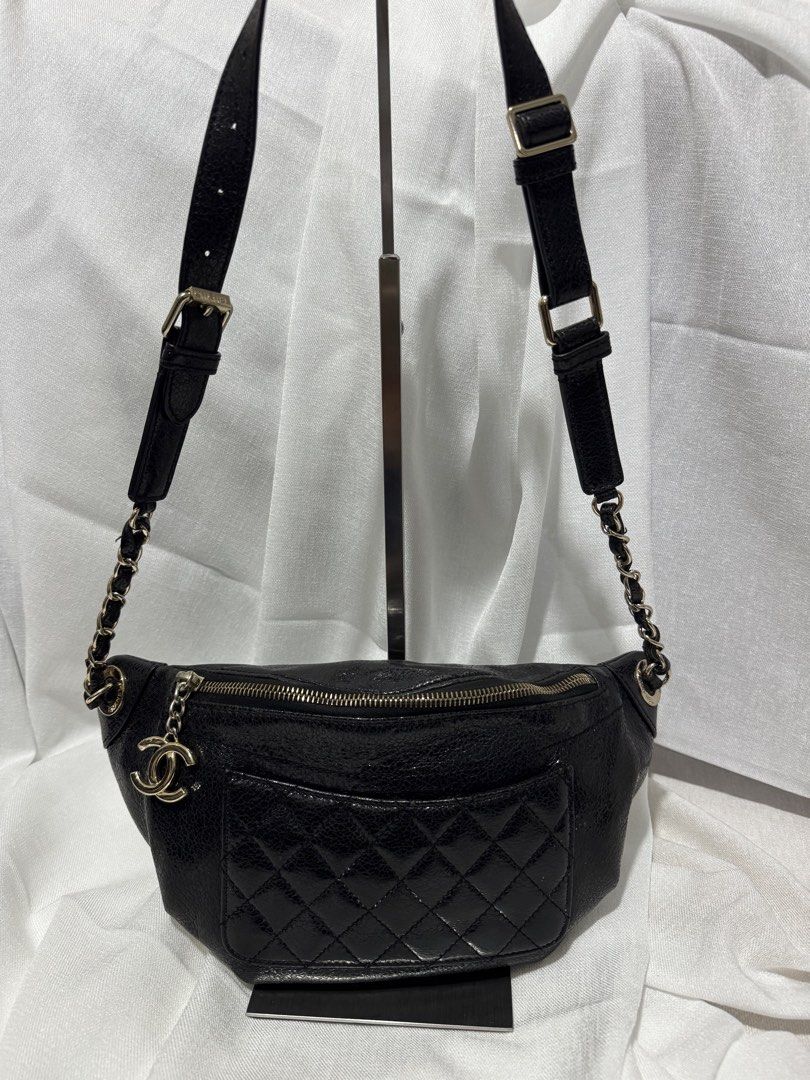 Chanel Black Quilted Leather Belt Bag (Category: Luxury Bags & Wallets) located in Las Pinas. Submitted by declutterqueen_00 (Listing ID 1462657517, Image 1). Description: ✨ Preloved Collection Note ✨ Please manage expectations as these are preloved items. Authenticity is not guaranteed, but serial/date codes are present. Sold as-is. - Signature quilted leather front pocket - Secure zipper closure - Elegant chain detail on strap - Classic gold ha