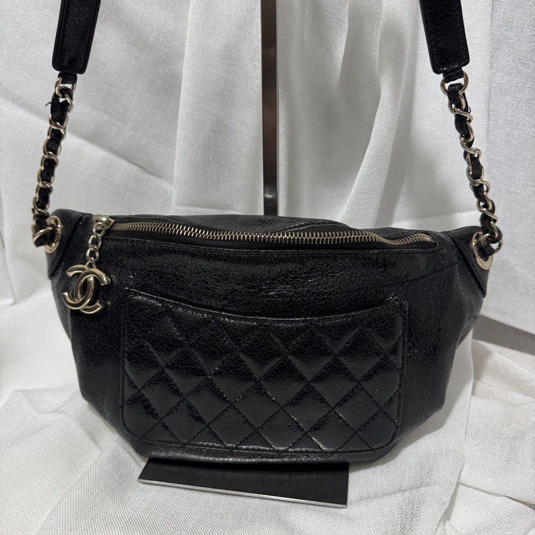 Chanel Black Quilted Leather Belt Bag (Category: Luxury Bags & Wallets) located in Las Pinas. Submitted by declutterqueen_00 (Listing ID 1462657517, Image 2). Description: ✨ Preloved Collection Note ✨ Please manage expectations as these are preloved items. Authenticity is not guaranteed, but serial/date codes are present. Sold as-is. - Signature quilted leather front pocket - Secure zipper closure - Elegant chain detail on strap - Classic gold ha