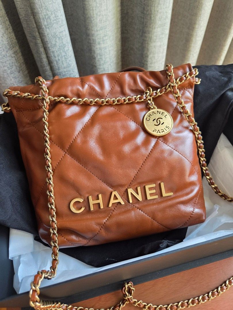 Chanel Mini C22 Caramel/tan color (Category: Luxury Bags & Wallets) located in Quezon City. Submitted by shop.mar.go (Listing ID 1462568439, Image 1). Description: carried twice, like new condition no flaws to mention comes complete microchip.
