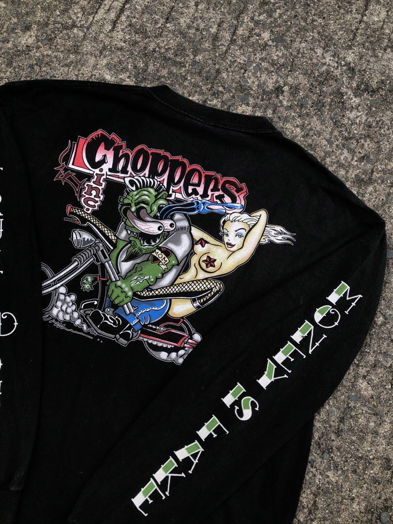 CHOPPERS (Category: Formal Shirts) located in Manila. Submitted by thrift_neo (Listing ID 1462609053, Image 3). Description: CHOPPERS CHICK TEE port and company hard tag size xl on tag dimes 24x29.5 good condition issue:uneven fading,pin hole.