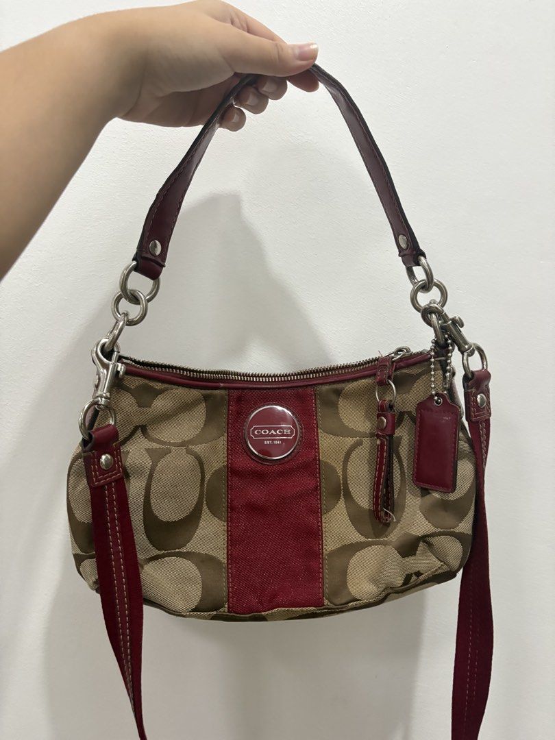 Coach Signature Stripe Demi Red (Category: Luxury Bags & Wallets) located in Angeles City. Submitted by jeonsaceee (Listing ID 1462580061, Image 1). Description: - Authentic - Issue: Rubs DM if interested! LOC: Pampanga MOP: Gcash MOD: Jnt/ Lalamove.