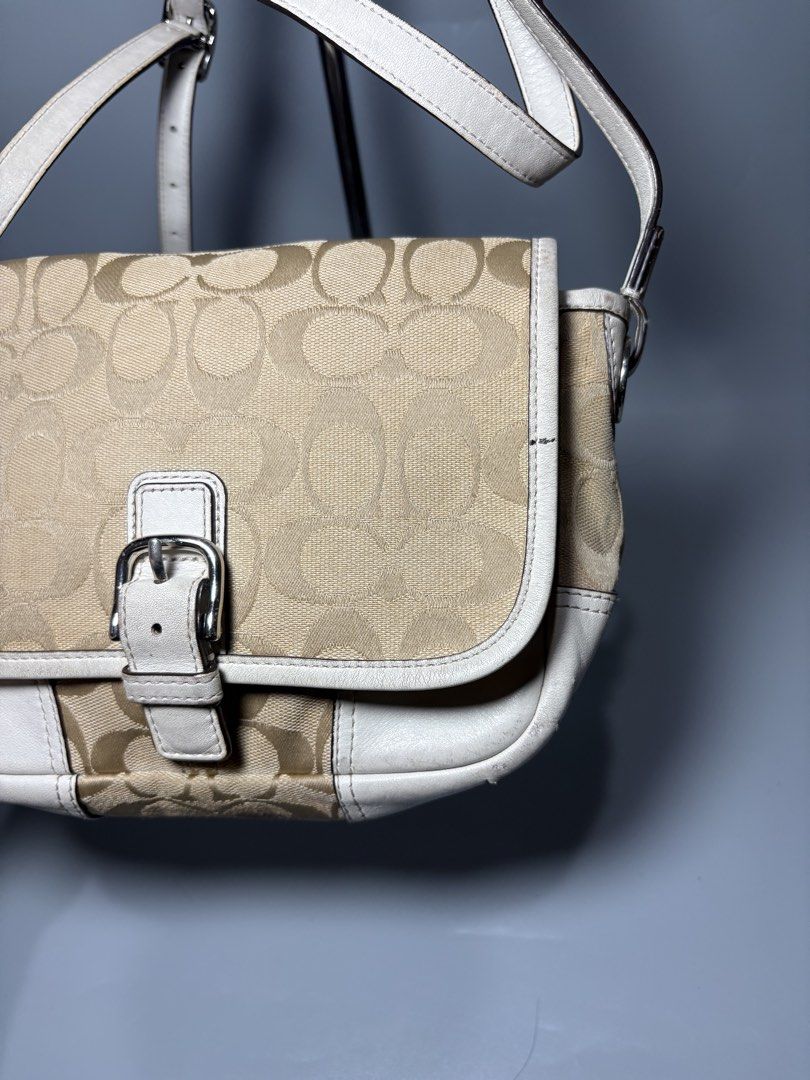 Coach Sling Bag (Category: Sling Bags) located in Manila. Submitted by cocorua.bags (Listing ID 1462603103, Image 2). Description: ‧꒰ა ♡ CCH BUCKLE SLING ♡ ໒꒱ ‧₊˚ 💰 ₱1.5k — AVAILABLE PRELOVED Can Fit Long Wallet. 📩 Message us for details & inquiries. ୨ৎ CONDITION DETAILS • Needs cleaning, Scuffing and dirty corners, Needs cleaning on the interior. (PLEASE CHECK ALL THE DETAILS OF THE BAG PICTURES ARE ALREADY POSTED, ZOOM AND INSPECT.) [Pre-owne