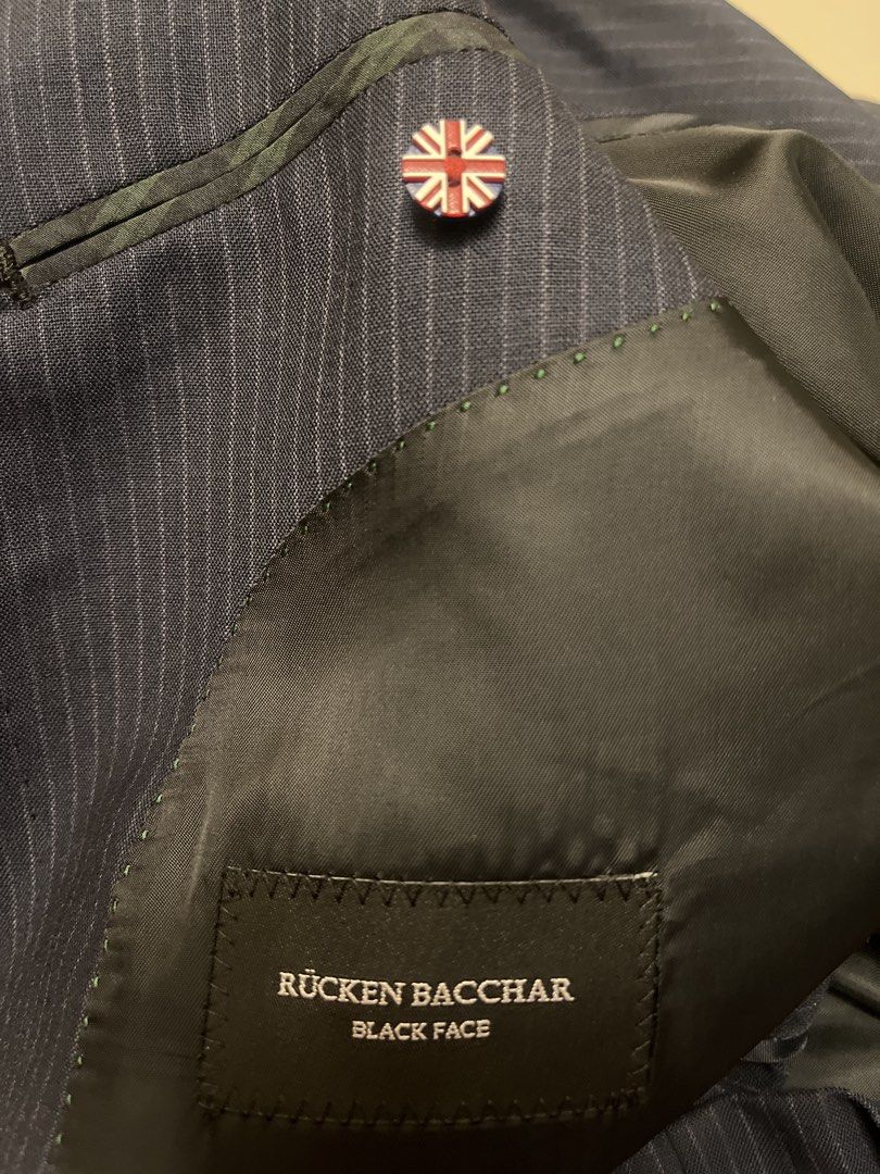 Mens suit (Category: Coats, Jackets and Outerwear) located in Quezon City. Submitted by irresistiblebam (Listing ID 1462620580, Image 3). Description: Color - navy blue; stripes Measurement Length - 28 in Width - 19 in Sleeve length - 24 in.