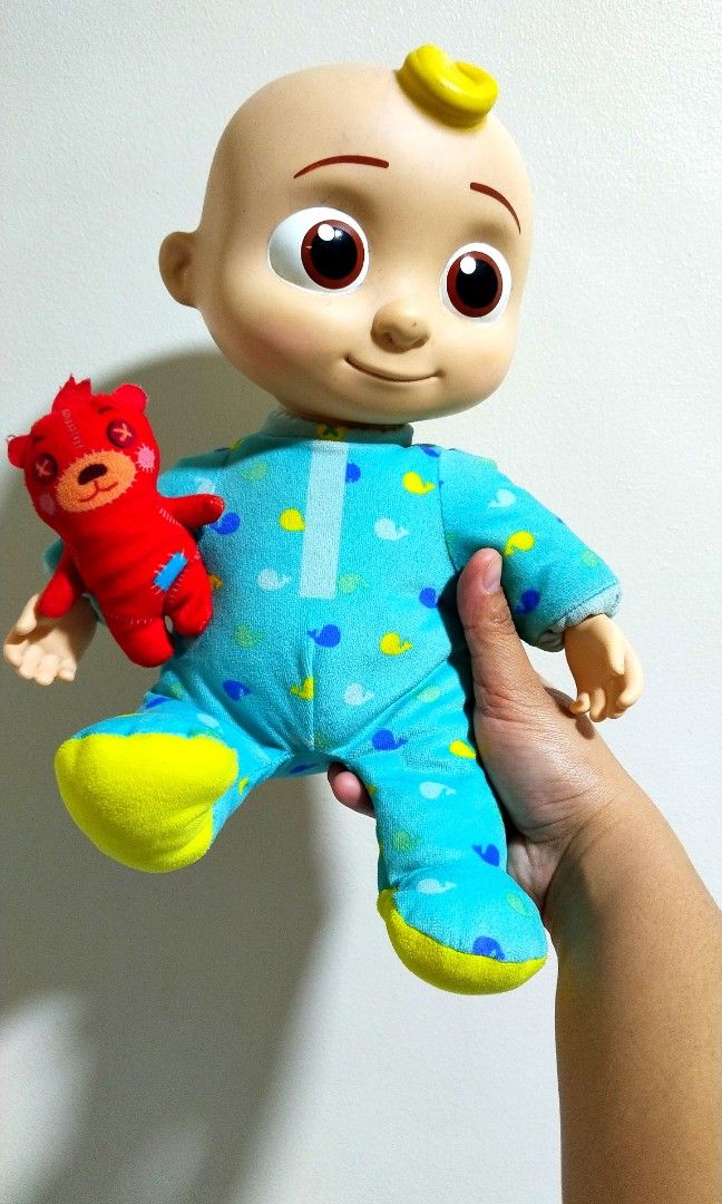 Cocomelon JJ Doll with Red Teddy Bear (Category: Plushies & Soft Toys) located in San Pedro. Submitted by emplaything (Listing ID 1462642403, Image 1). Description: - Cocomelon JJ doll- WORKING WELL. - Wears blue pajamas with whale prints - Comes with a small red teddy bear -Needs cleaning - Ideal for Cocomelon enthusiasts.