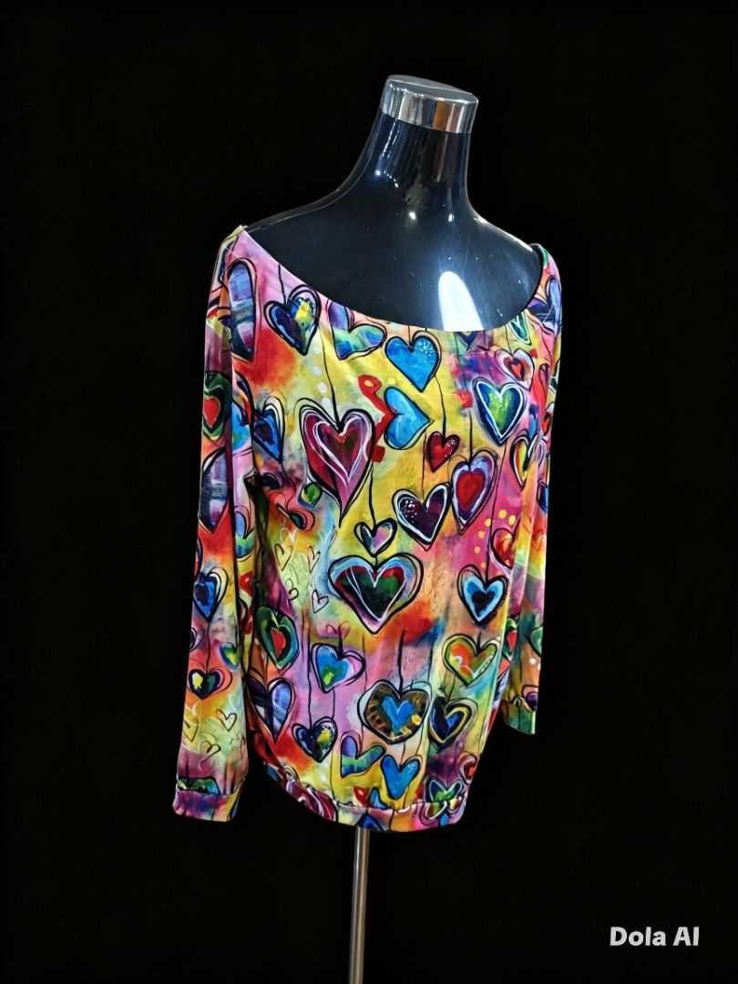 Colorful Heart Print Blouse (Category: Longsleeves) located in Makati City. Submitted by khrizaccessories (Listing ID 1462590612, Image 3). Description: Large.
