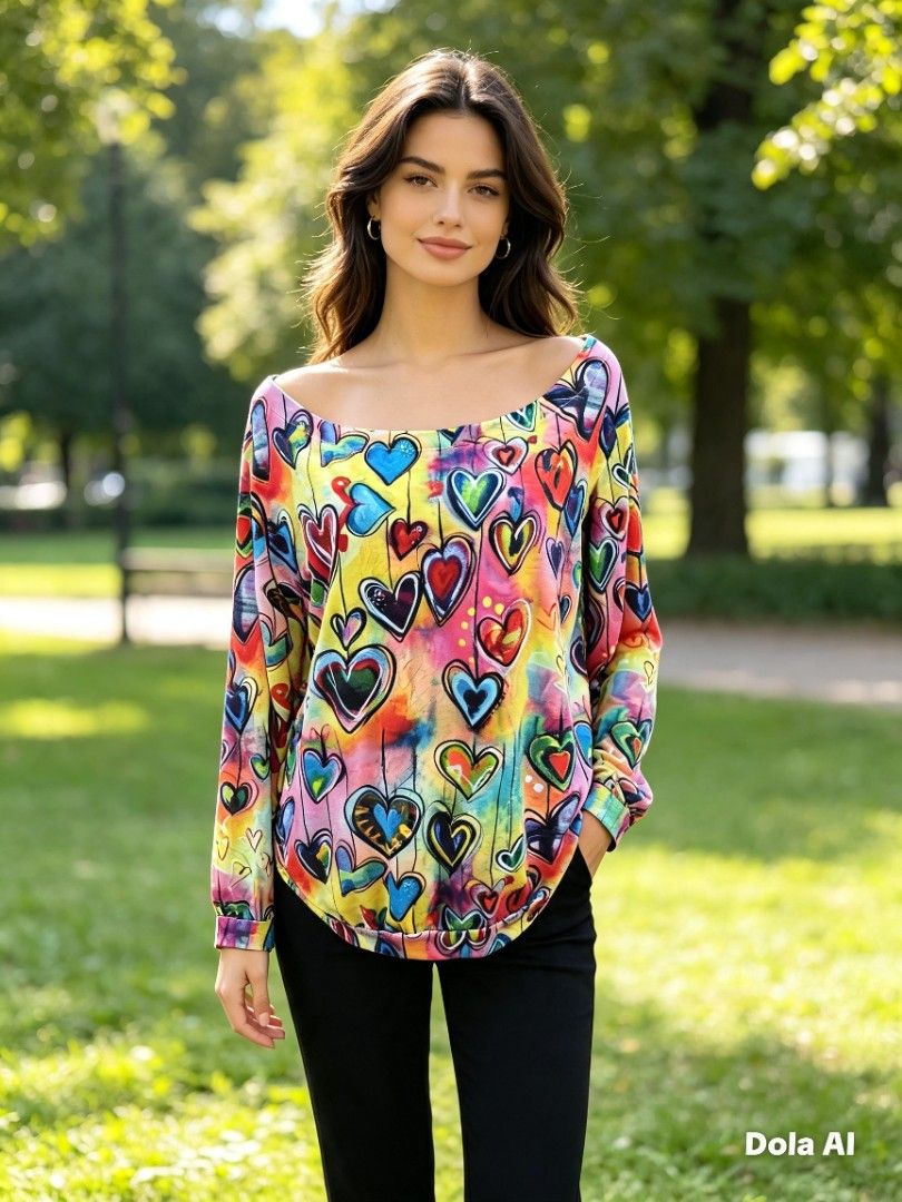 Colorful Heart Print Blouse (Category: Longsleeves) located in Makati City. Submitted by khrizaccessories (Listing ID 1462590612, Image 1). Description: Large.