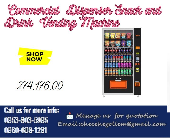 Commercial Dispenser Snack and Drink Vending Machine (Category: Industrial Equipment) located in Caloocan City. Submitted by goldenriver-a9d0 (Listing ID 1462496759, Image 1). Description: AF-CSC 60C(H5)- GS *With 5 inch screen, 16-keys metal keypad *With cooling,4to25°C *advanced drop sensor *International MDB\DEX standard *tempered glass with defogging *without elevator system *Standard spiral coil trays ,6 trays, 10slots/tray *with 4G module *
