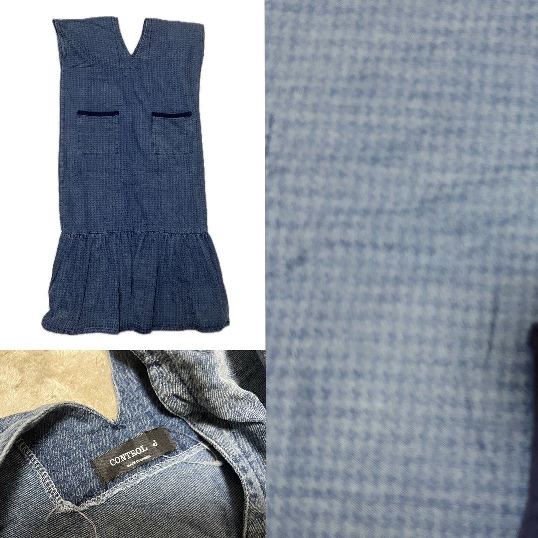 CONTROL Denim Gingham Drop Waist Dress (Category: Dresses) located in Urdaneta. Submitted by randomjess00 (Listing ID 1462506614, Image 1). Description: - Blue denim gingham dress - Sleeveless with V-neck - Two chest pockets with dark trim - Ruffled hemline - Made in Korea.
