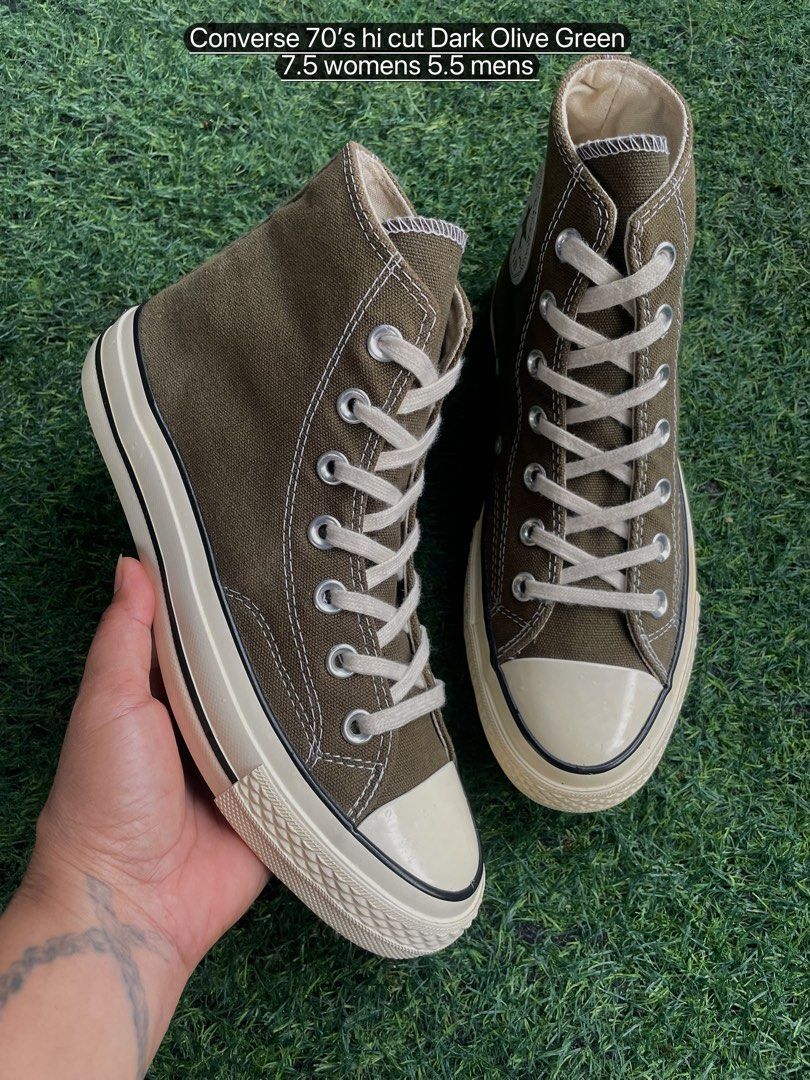 Converse 70s Hi Dark Olive Green (Category: Sneakers) located in Muntinlupa City. Submitted by shefindsthrift (Listing ID 1462559469, Image 1). Description: - Converse 70s -Cut Sneakers - Color: Dark Olive Green - Size: 7.5 Women's / 5.5 Men's - Style: Classic Canvas - Perfect for everyday wear - Please check photos for detailed condition 1300.