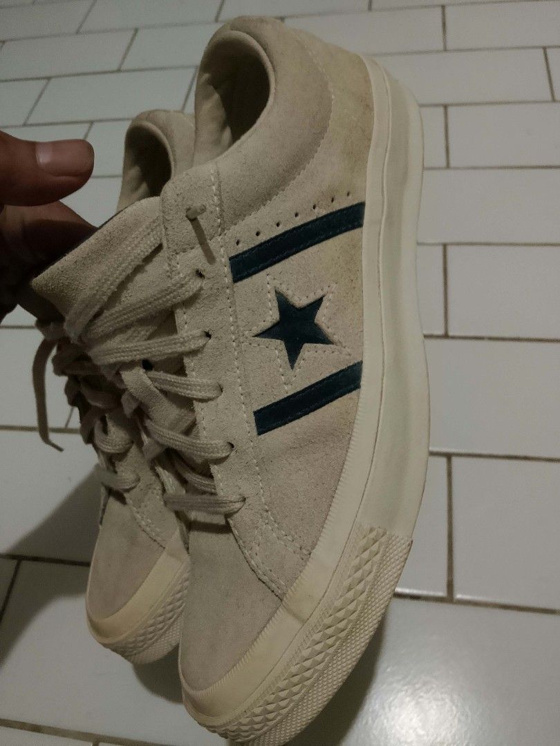 Converse One Star Suede Low Top Sneakers (Category: Sneakers) located in Manila. Submitted by musthave1984 (Listing ID 1462542293, Image 3). Description: - Classic Converse One Star sneakers - Light beige/cream suede material - Iconic star logo on the side - Low top design - Lace-up closure - Durable rubber sole - Ideal for everyday casual wear.