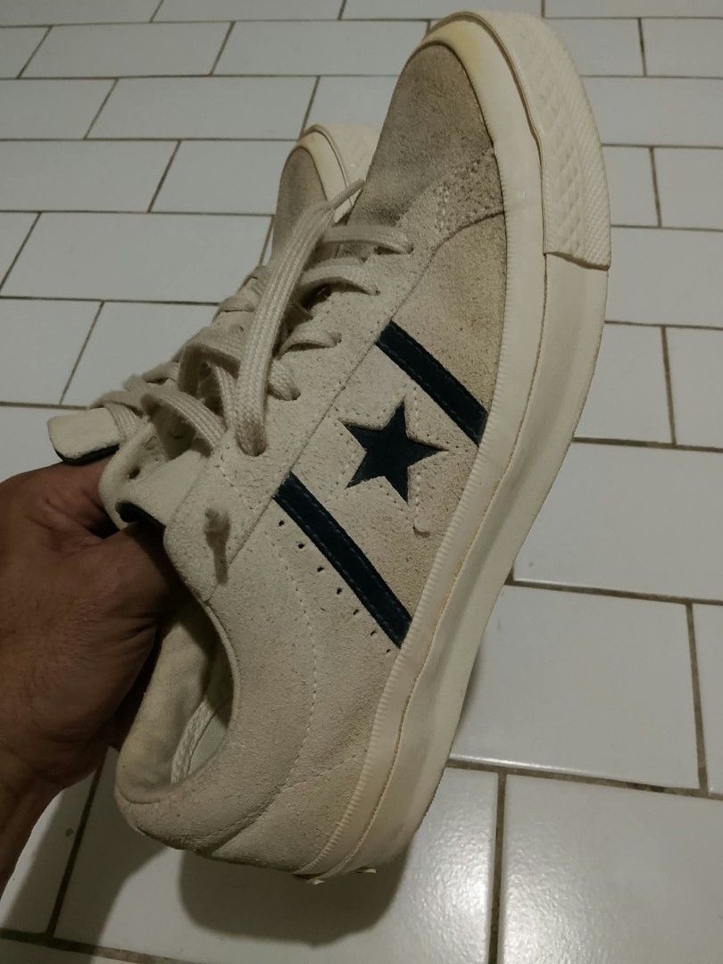 Converse One Star Suede Low Top Sneakers (Category: Sneakers) located in Manila. Submitted by musthave1984 (Listing ID 1462542293, Image 2). Description: - Classic Converse One Star sneakers - Light beige/cream suede material - Iconic star logo on the side - Low top design - Lace-up closure - Durable rubber sole - Ideal for everyday casual wear.