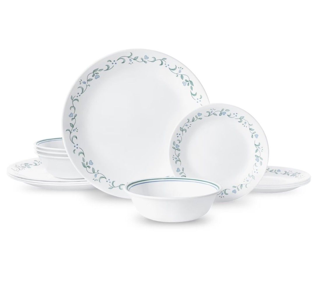 Corelle 12-Piece Dinnerware Set - Blue Floral Pattern (Category: Dinnerware & Cutlery) located in Manila. Submitted by mrs.jane08 (Listing ID 1462496058, Image 2). Description: - 12-piece dinnerware set - Color: White with delicate blue floral vine pattern - Includes: 4 dinner plates (10.25 in), 4 appetizer plates (6.75 in), 4 bowls (18 oz) - Versatile: Ideal for everyday use or special occasions - Convenient: Dishwasher and microwave safe.