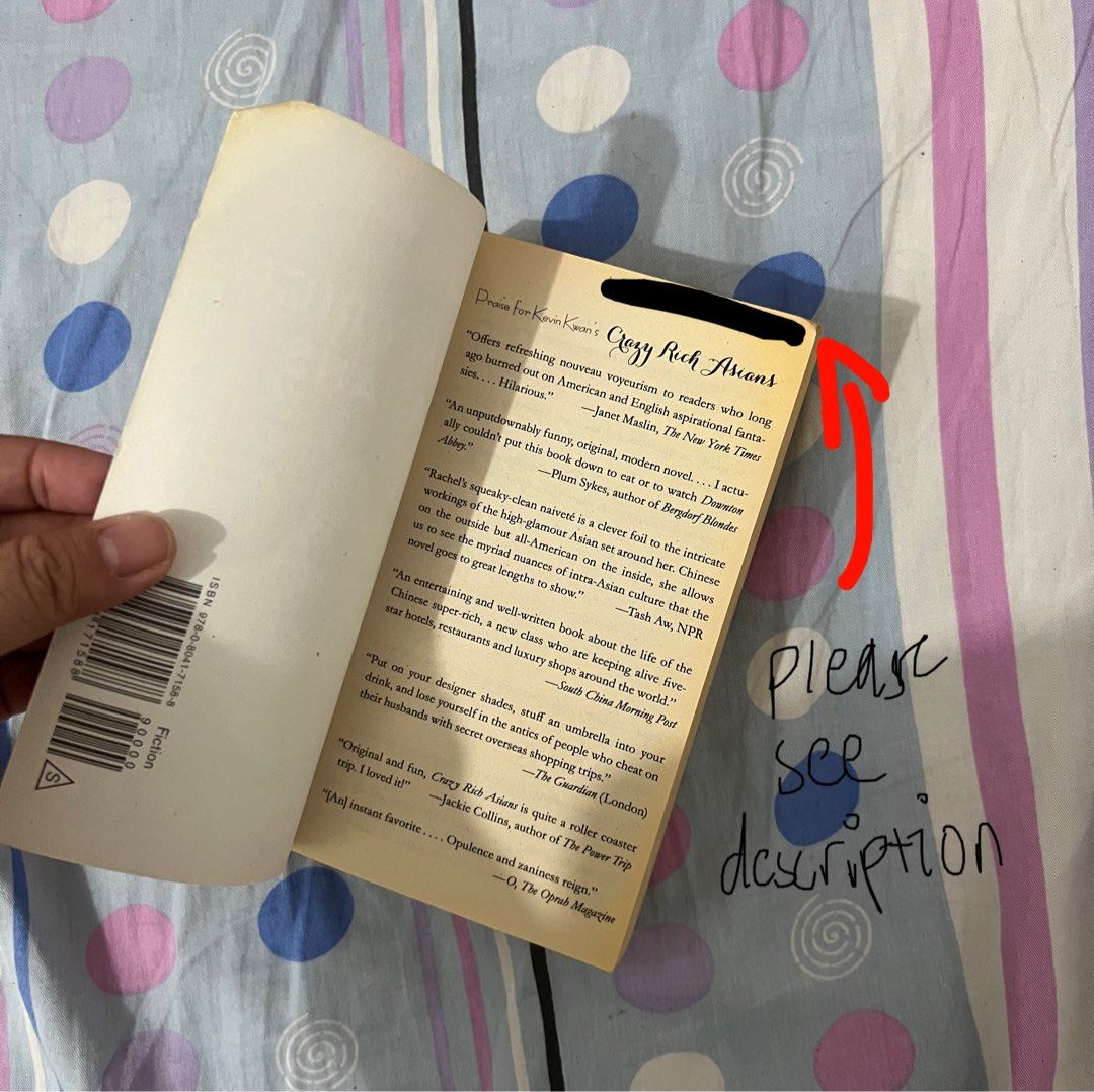 Crazy Rich Asians by Kevin Kwan (Category: Storybooks) located in Manila. Submitted by zingiberpubg (Listing ID 1462515967, Image 3). Description: ‼️my sister‘s name is written inside as she previously owned the book‼️ RFS: decluttering MOP: Gcash or BPI MOD: J&T / Lalamove PAYO. .