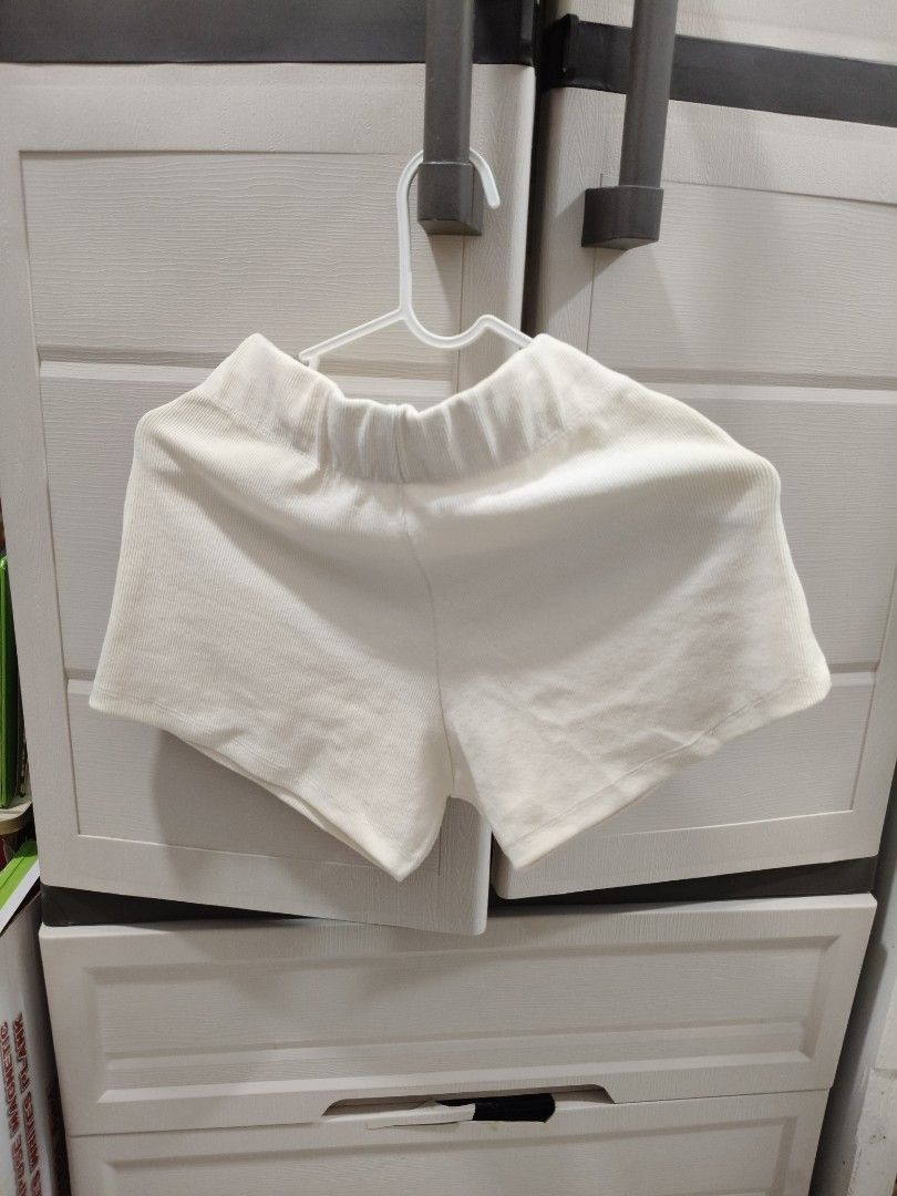 Cream Ribbed High Waisted Shorts with Drawstring (Category: Shorts) located in Manila. Submitted by hellocaea010894 (Listing ID 1462602034, Image 2). Description: - Cream colored shorts - Ribbed texture all over - High waisted fit with elastic waistband - Drawstring tie at the front - Comfortable and casual style - Ideal for lounging or running errands.