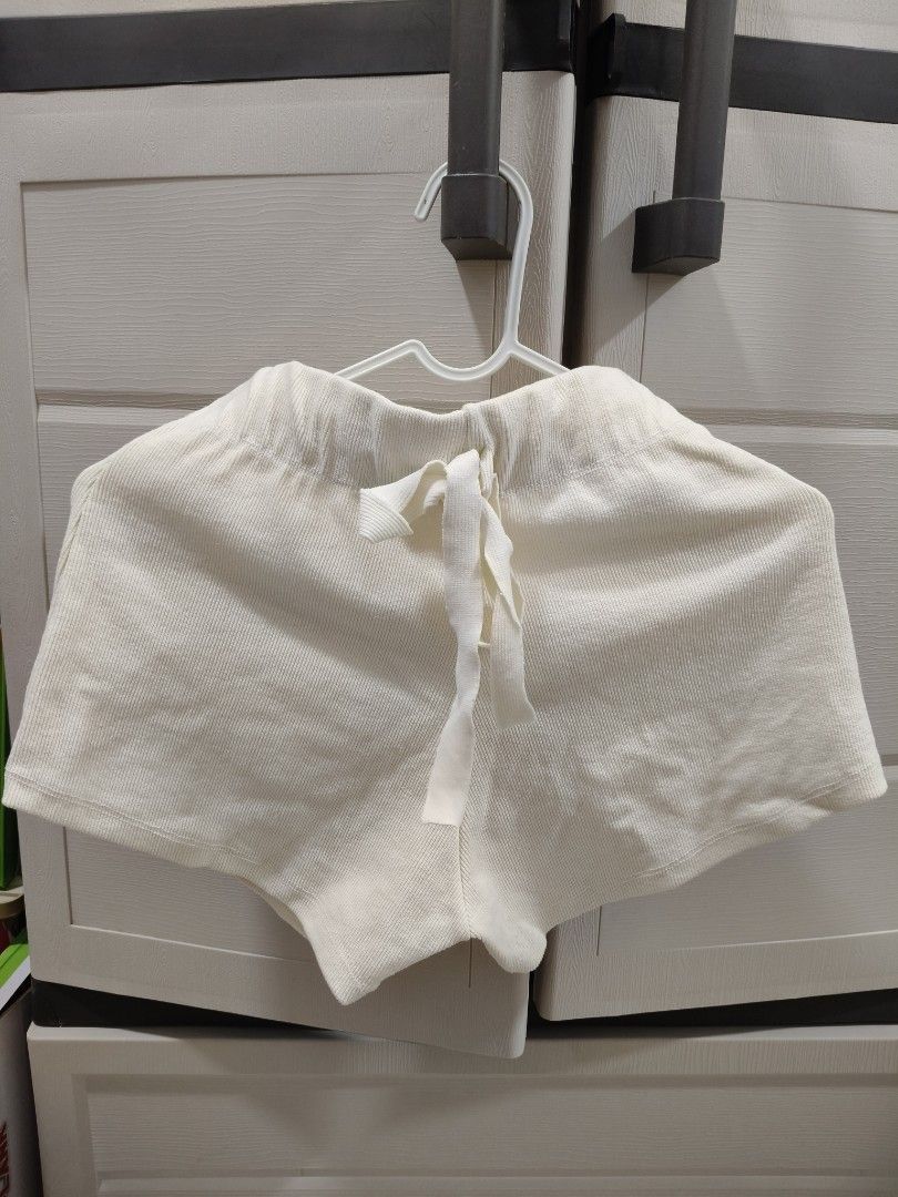 Cream Ribbed High Waisted Shorts with Drawstring (Category: Shorts) located in Manila. Submitted by hellocaea010894 (Listing ID 1462602034, Image 1). Description: - Cream colored shorts - Ribbed texture all over - High waisted fit with elastic waistband - Drawstring tie at the front - Comfortable and casual style - Ideal for lounging or running errands.