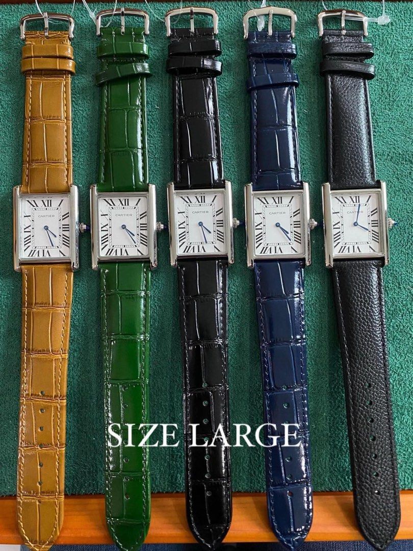 Crtr Tank Watch - Multiple Sizes and Colors Available (Category: Luxury Watches) located in San Juan City. Submitted by wristcheckdiaries (Listing ID 1462554508, Image 2). Description: - Classic CrtrTank watches - Available Sizes: Large, XL, Medium - Available Colors: Blue, Tan, Green, Black, Red - Features Roman numerals on the face - Crocodile-embossed leather straps - Versatile for any occasion - Please check photos for specific color and size
