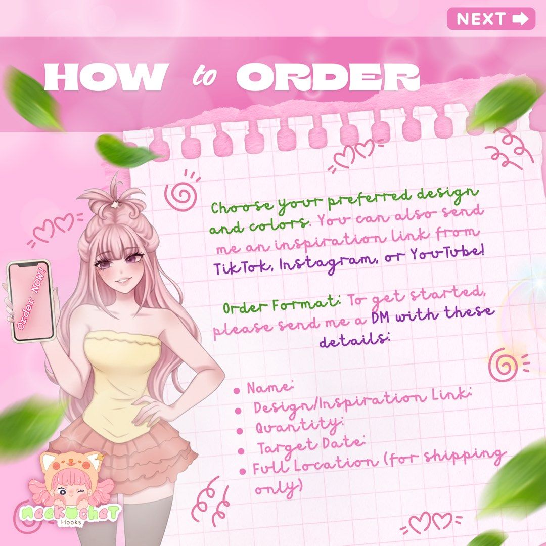 Customize Anime Crochet Keychain (Category: Handmade Craft) located in Naga. Submitted by neekochet_hooks (Listing ID 1462448524, Image 2). Description: ‼️We will update the progress of making your order‼️ Hey there! 👋 Thanks for reaching out to Neekochet Hooks🧶✨ Here are a few quick guidelines for custom orders: 1. Production Time: ⏳ 3 to 7 days, depending on the product you choose. 2. Payment Terms: 💳 A 50% down payment is required to secure