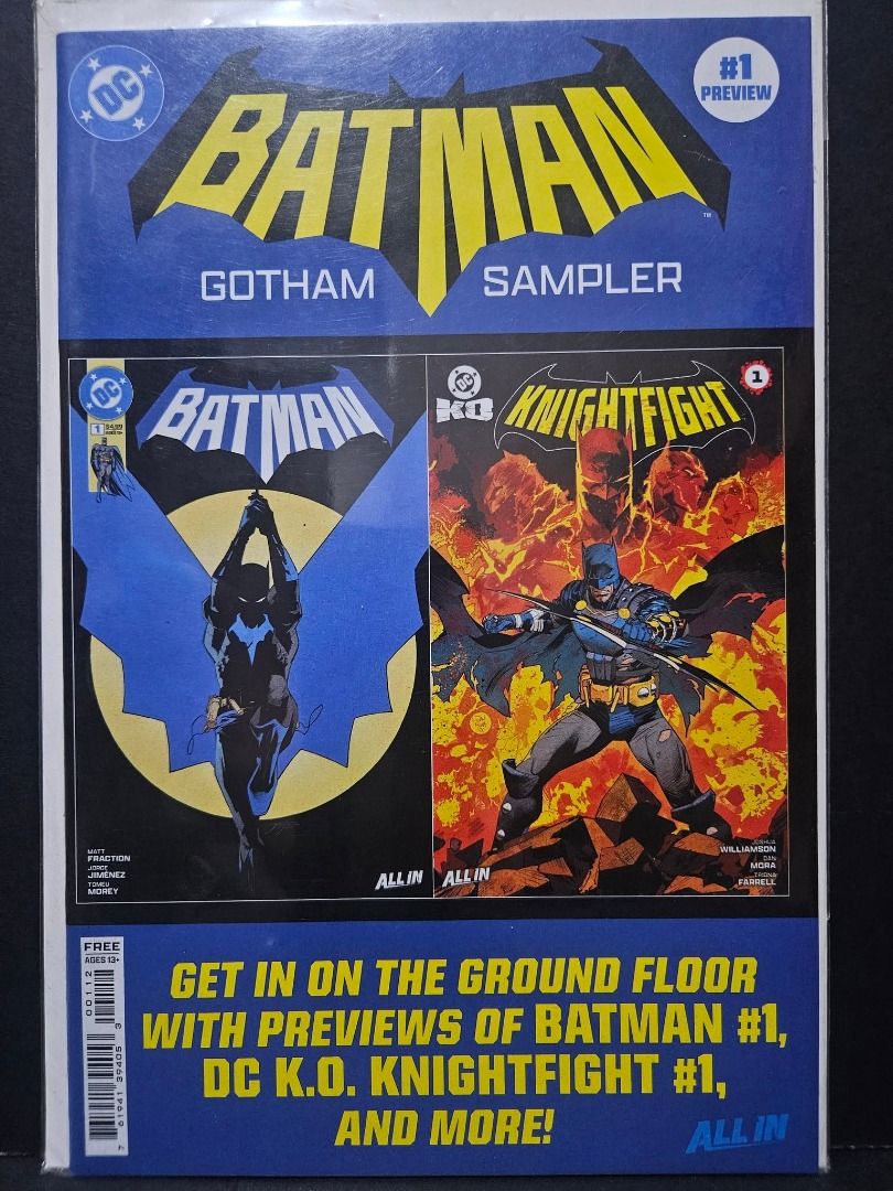 DC Comic Batman Gotham Sampler 2nd print (Category: Comics & Manga) located in Mandaluyong City. Submitted by outta.knowhere (Listing ID 1462541963, Image 1). Description: 🚀2025 Gotham Sampler 2nd print🚀 VF to VF/NM condition P50 ✅Preview for Batman 1 (2025) and DC KO Knightfight Please check and follow our socials/pages for more! FB: /OuttaKnowhereCC IG: @outta.knowhere Carousell: https://www.carousell.ph/u/outta.knowhere/.