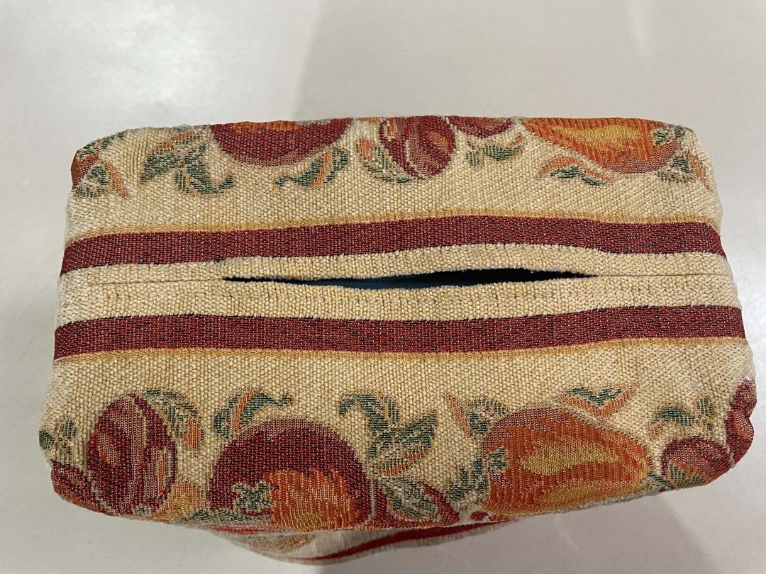Decorative Fabric Tissue Box Cover with Floral Pattern (Category: Other Home Decor) located in Quezon City. Submitted by meggoquingco (Listing ID 1462557824, Image 2). Description: - Stylish fabric tissue box cover with floral and striped design. - Fits standard tissue boxes. - Enhances decor in living rooms, bedrooms, or offices. - Features a patterned inner lining for an extra touch..