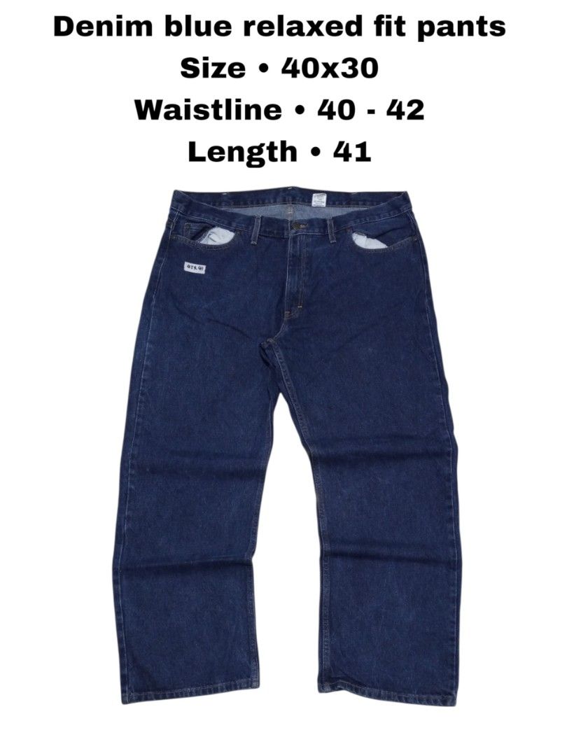 Denim blue relaxed fit pants 40x30 (Category: Jeans) located in Magdalena. Submitted by magdalenathrift20 (Listing ID 1462566265, Image 1). Description: - Denim blue relaxed fit pants - Size: 40x30 - Waistline: Fits 40-42 inches - Length: 41 inches - Material: 100% Cotton - Origin: Made in Mexico - Ideal for: Casual wear.
