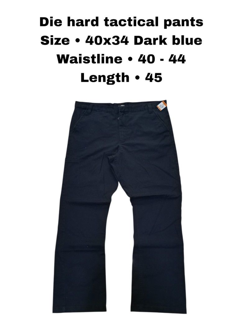 Die Hard Tactical Pants Dark Blue Size 40x34 (Category: Jeans) located in Magdalena. Submitted by magdalenathrift20 (Listing ID 1462567032, Image 1). Description: - Brand: Die Hard - Color: Dark Blue - Size: 40x34 (Waist fits 40-44 inches) - Length: 45 inches - Material: 60% Cotton, 38% Polyester, 2% Spandex - Features: Comfortable and durable for everyday wear.