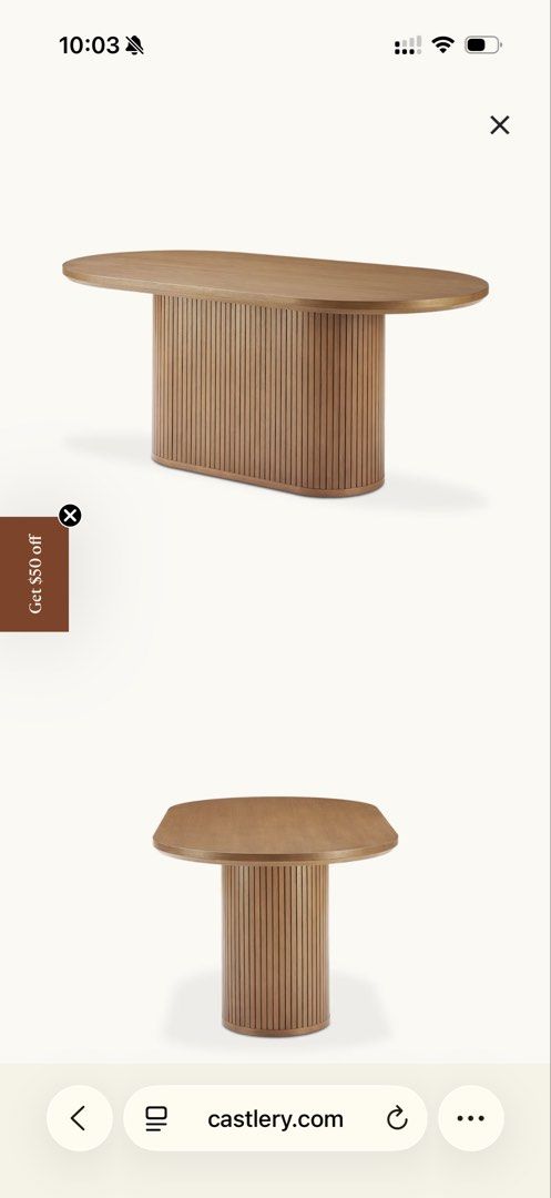 Dining table (Category: Tables & Sets) located in Singapore. Submitted by khulanonk74408 (Listing ID 1462562090, Image 3). Description: Castlery's, chestnut color, comes with free bench .