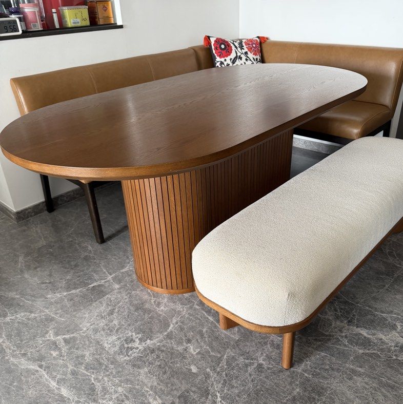 Dining table (Category: Tables & Sets) located in Singapore. Submitted by khulanonk74408 (Listing ID 1462562090, Image 1). Description: Castlery's, chestnut color, comes with free bench .