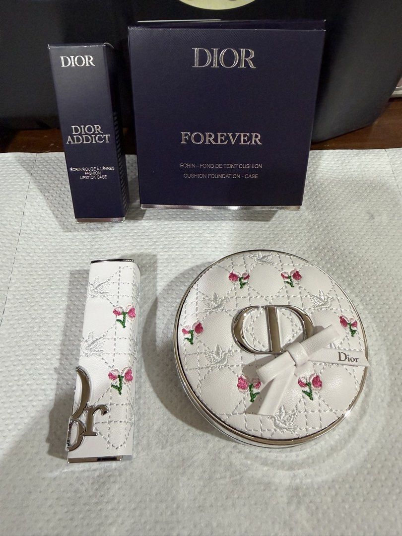 Dior Addict Lipstick Case & Forever Cushion Foundation Case (Category: Makeup) located in Manila. Submitted by pearlprincess3000 (Listing ID 1462479649, Image 1). Description: - Dior Addict Lipstick Case (Fashion Edition) - Dior Forever Cushion Foundation Case (Fashion Edition) - Elegant white quilted design with beautiful floral embroidery - Both come with their original boxes - Ideal for Dior beauty collectors or a luxurious gift -limited editi