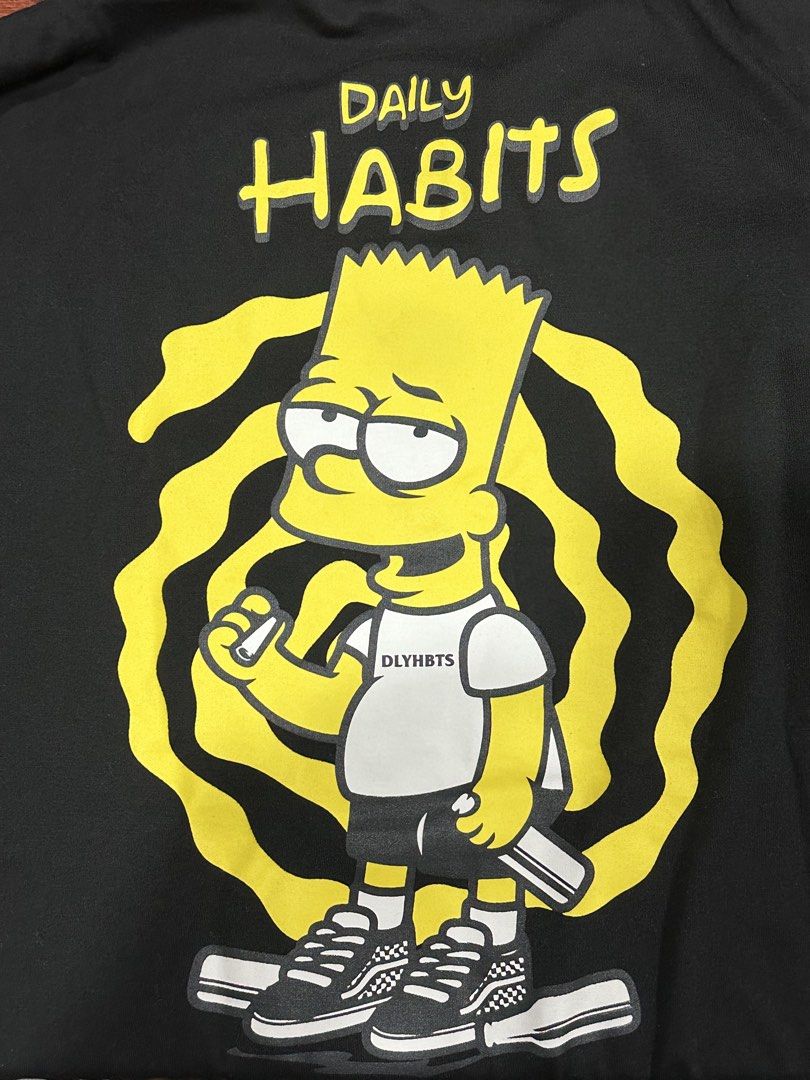 DLYHBTs Bart Simpson Graphic T-Shirt Size 2XL (Category: Tshirts & Polo Shirts ) located in Calamba. Submitted by treb_c (Listing ID 1462563782, Image 2). Description: - Brand: DLYHBTs - Color: Black - Size: 2XL (fits like XL) - Graphic: Bart Simpson - Text on shirt: 'DAILY HABITS' - Inner tag details: 'ALWAYS HUNGRY STAYIN' LOWKEY EST. 2018' - Style: Streetwear, Simpsons fan apparel Area: calamba Rfs: decluttering..