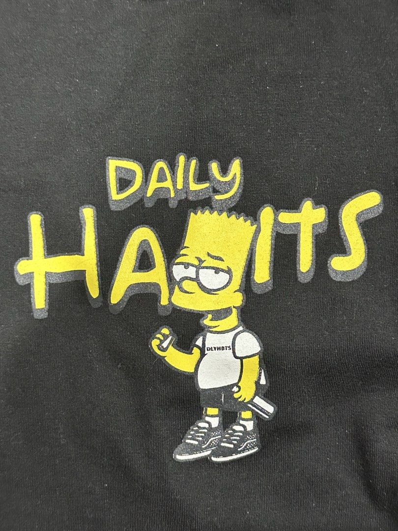 DLYHBTs Bart Simpson Graphic T-Shirt Size 2XL (Category: Tshirts & Polo Shirts ) located in Calamba. Submitted by treb_c (Listing ID 1462563782, Image 1). Description: - Brand: DLYHBTs - Color: Black - Size: 2XL (fits like XL) - Graphic: Bart Simpson - Text on shirt: 'DAILY HABITS' - Inner tag details: 'ALWAYS HUNGRY STAYIN' LOWKEY EST. 2018' - Style: Streetwear, Simpsons fan apparel Area: calamba Rfs: decluttering..