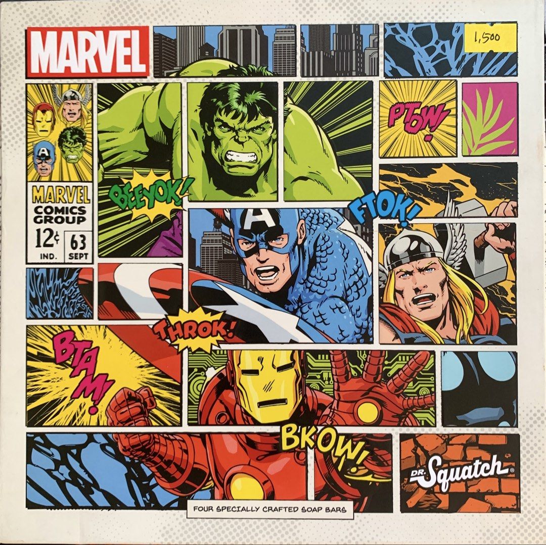 Dr. Squatch Marvel Avengers Natural Soap Bar Set (Category: Bath) located in Taguig. Submitted by ahnjr (Listing ID 1462444534, Image 1). Description: - Unleash your inner hero with our Marvel-inspired soap set for men. - Features four unique hero-themed soaps: - Scrub Smash (Hulk) - Divine Storm (Thor) - Liberty Lather (Captain America) - Stark Cleanse (Iron Man) - Made with natural ingredients for a powerful and refreshing cleanse. - The ultima