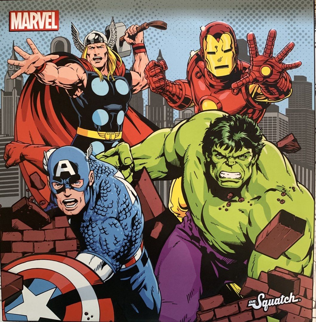 Dr. Squatch Marvel Avengers Natural Soap Bar Set (Category: Bath) located in Taguig. Submitted by ahnjr (Listing ID 1462444534, Image 2). Description: - Unleash your inner hero with our Marvel-inspired soap set for men. - Features four unique hero-themed soaps: - Scrub Smash (Hulk) - Divine Storm (Thor) - Liberty Lather (Captain America) - Stark Cleanse (Iron Man) - Made with natural ingredients for a powerful and refreshing cleanse. - The ultima