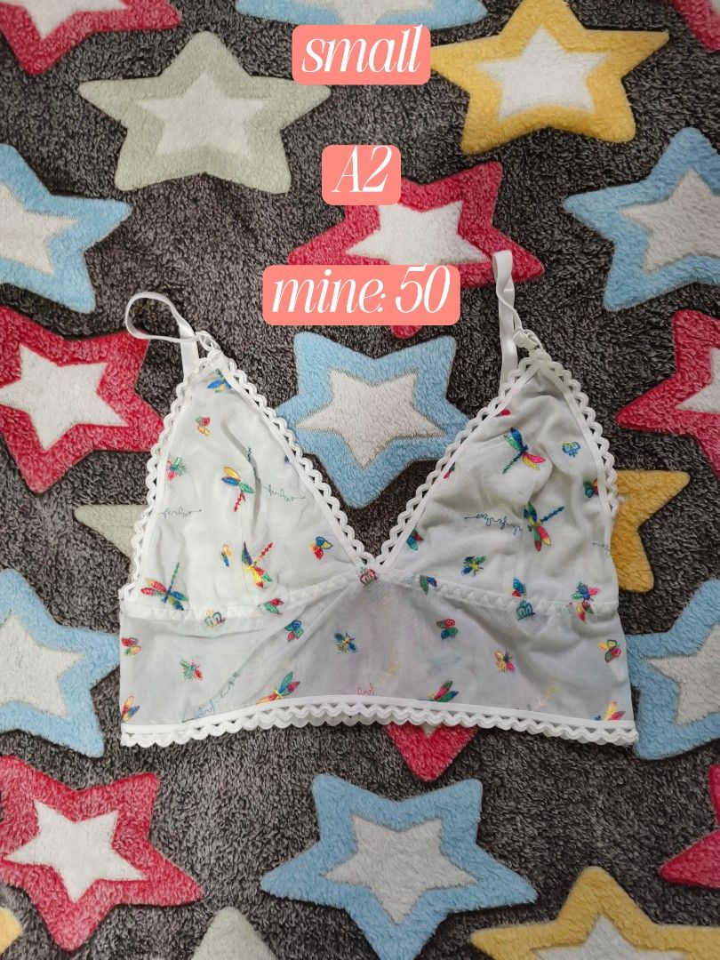 Dragonfly Embroidered Bralette Top (Category: Undergarments & Loungewear) located in Cebu City. Submitted by straw.berry.milk.24 (Listing ID 1462646967, Image 1). Description: - Sheer white bralette - Adorned with cute embroidered dragonflies and butterflies - Delicate lace trim along edges - Adjustable straps for a perfect fit - Comfortable and lightweight material - Versatile: great for layering or wearing on its own.