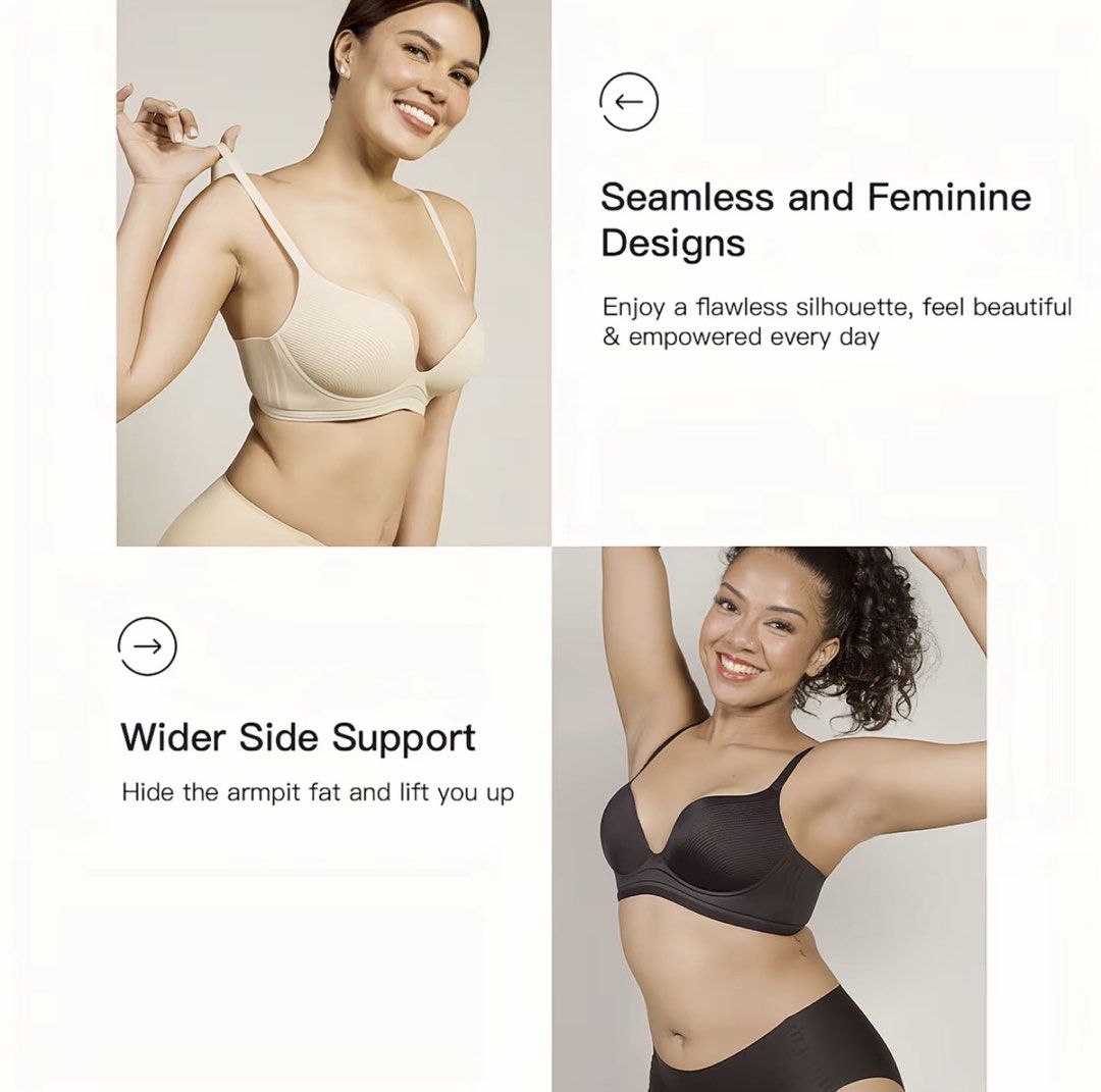 ECORA Lift Up Cool & Comfortable Seamless Bra Almond (Category: Undergarments & Loungewear) located in Manila. Submitted by denisseni03321 (Listing ID 1462610941, Image 2). Description: - ECORA Comfy Bra: Almond - Seamless & Feminine Design: Creates a smooth silhouette. - Wider Side Support: Effectively hides armpit fat and provides lift. - Ultra Lightweight: Maintains shape, won't lose form. - 3/4 Cup Design: Features 2cm thick push-up padding. 