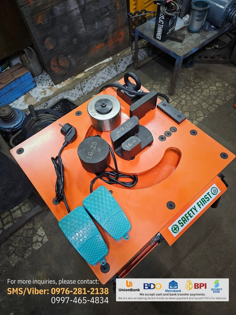 Electric Bar Bender 25 (Category: Construction Tools & Equipment) located in San Pedro. Submitted by jadeandjass_trading (Listing ID 1462541002, Image 3). Description: Electric Bar Bender 25mm Model: JNJ-B25 Capacity: 10mm up to 22mm (Max is 25mm) -- recommended for stirrups of 10&12mm rebars -- Specs: Single Phase, 220v Weight: 75kgs With complete accessories and free machine stand 6 months service warranty For quicker details/orders, contact: 0