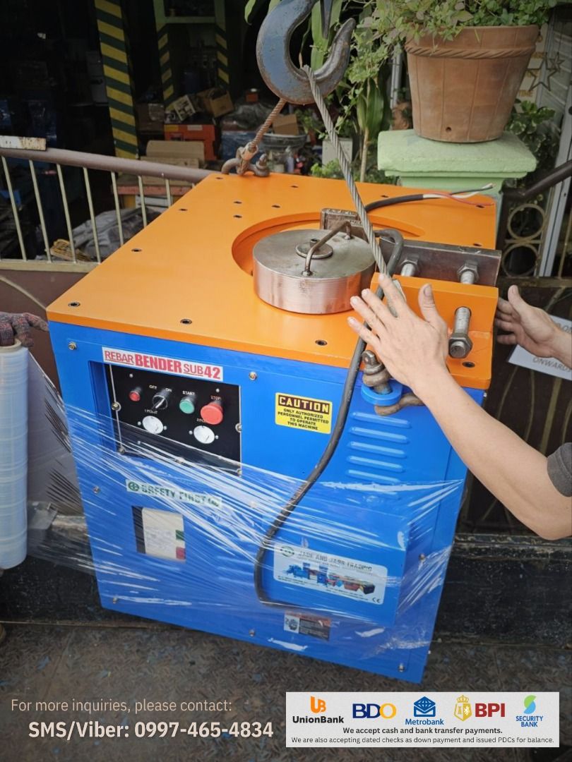 Electric Bar Bender 42 (Category: Construction Tools & Equipment) located in San Pedro. Submitted by jadeandjass_trading (Listing ID 1462511658, Image 2). Description: Electric Bar Bender 42mm Brand New: P334,700.00 Model: JNJ-B42 Specs: 3 Phase / 7.5hp / 220v Capacity: 10mm up to 36mm (Maximum is 42mm) Weight: 701kgs Complete Accessories 6 months service warranty Newly Reconditioned Units are also available (For P235,000 per unit. VAT Inclusive 
