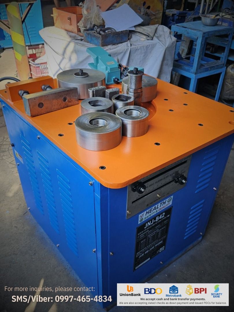 Electric Bar Bender 42 (Category: Construction Tools & Equipment) located in San Pedro. Submitted by jadeandjass_trading (Listing ID 1462511658, Image 3). Description: Electric Bar Bender 42mm Brand New: P334,700.00 Model: JNJ-B42 Specs: 3 Phase / 7.5hp / 220v Capacity: 10mm up to 36mm (Maximum is 42mm) Weight: 701kgs Complete Accessories 6 months service warranty Newly Reconditioned Units are also available (For P235,000 per unit. VAT Inclusive 