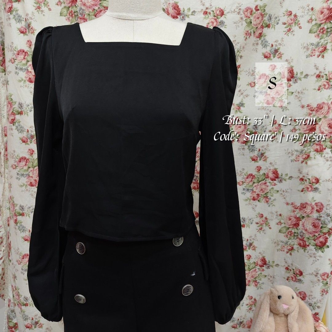 Elegant Black Square Neckline Top (Category: Longsleeves) located in Cabanatuan. Submitted by curated_cozy (Listing ID 1462471173, Image 1). Description: Thrifted! Size: S Bust: 33" Length: 37cm -Lightly Washed -Payment thru Gcash, Gotyme, MariBank -Shipping via J&T -Buyer shoulders Shipping Fee ‼️No Rush Order‼️ [SKU: KNT4-B2 ].