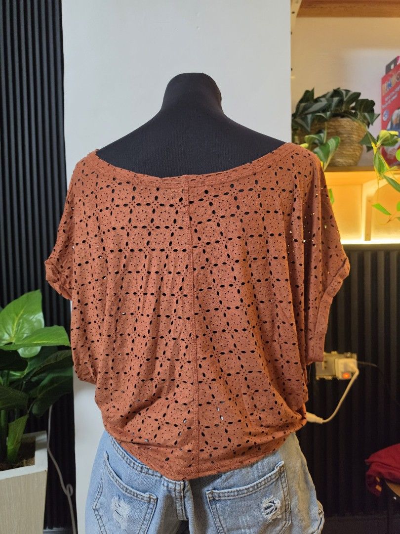 Etam Weekend Brown Eyelet Top Size 36 small to medium (Category: Sleeveless) located in Paranaque City. Submitted by franinnashop (Listing ID 1462518107, Image 3). Description: - Brand: Etam Weekend - Color: Brown - Style: Eyelet top - Sleeves: Short sleeves - Neckline: Round neck - Occasion: Great for casual wear declutter small to med paranaque city.