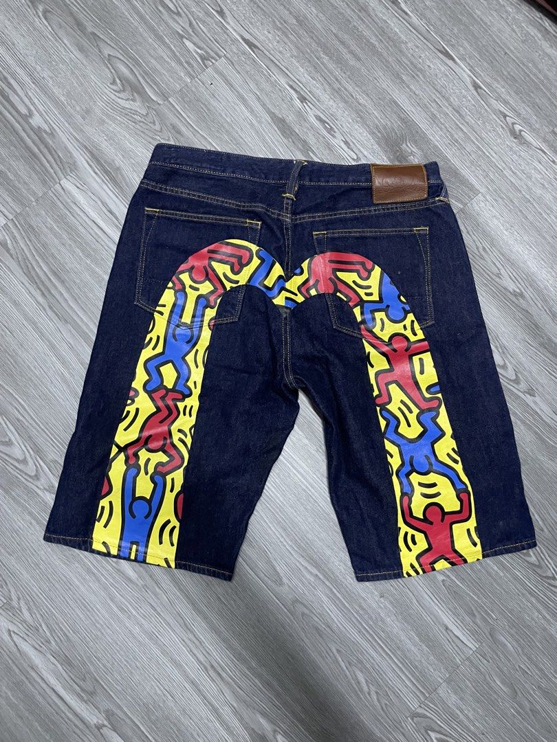 EVISU Keith Haring Collaboration Denim Shorts Size 34 (Category: Shorts) located in Manila. Submitted by yourfavoriteplug (Listing ID 1462507820, Image 2). Description: - Authentic Evisu Denim Shorts - Size: 34 - Made in Japan - Dark Wash Denim - Iconic Keith Haring Artwork on Back - Button Fly - Unique Statement Piece.