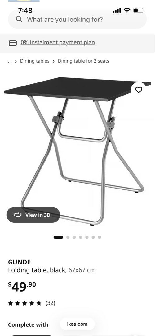 Folding Table (Category: Tables & Sets) located in Singapore. Submitted by perlos (Listing ID 1462439903, Image 1). Description: - Ikea GUNDE Folding Table - Colour: Black - Dimensions: 67cm x 67cm.