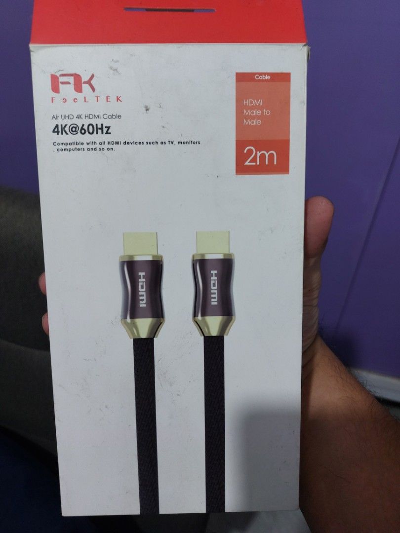FOOLTEK 2m 4K UHD 60Hz HDMI Cable (Category: Cables & Adaptors) located in Manila. Submitted by lhapogs (Listing ID 1462528951, Image 1). Description: - 2-meter FOOLTEK HDMI Cable - Supports 4K Ultra HD at 60Hz - Ideal for TVs, monitors, computers, gaming consoles - High-speed data transfer for smooth playback - Male to Male connection.