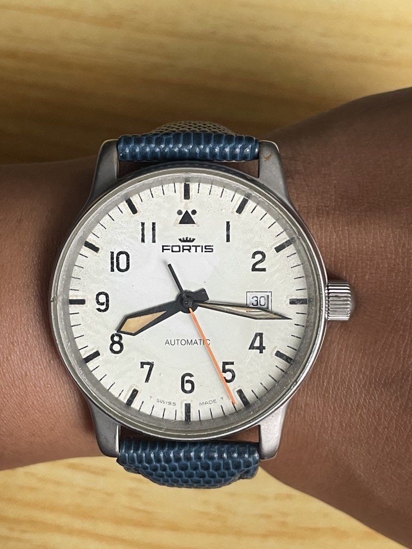 Fortis Flieger (Category: Men's Watches) located in Taguig. Submitted by tester1x (Listing ID 1462499323, Image 1). Description: Fortis Flieger Automatic Swiss Made 595.10.48 White Dial Stainless Steel Case SS Back Case 40mm Replacement Strap, Buckle .
