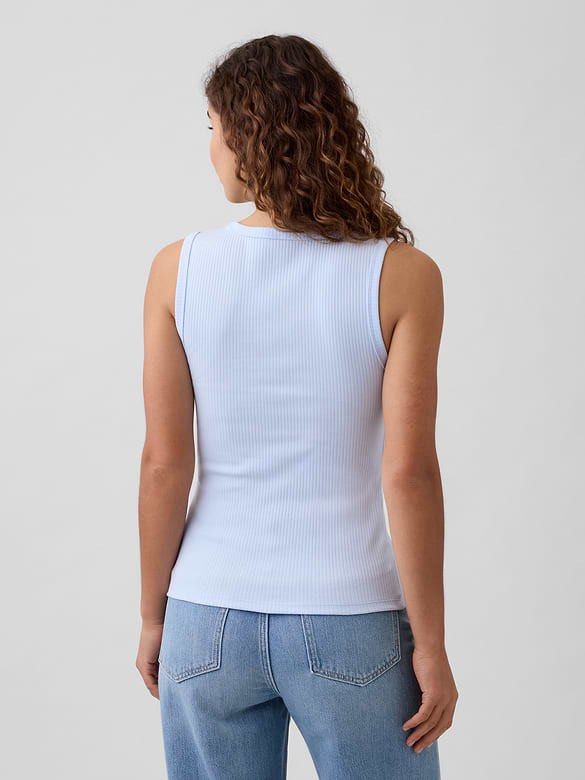 GAP Ribbed Tank Top – Light Blue (Category: Sleeveless) located in Makati City. Submitted by zariyahlev (Listing ID 1462556849, Image 3). Description: Authentic GAP, purchased in the USA. Tagged Medium fits up to Large Preloved in good condition. Love the fabric soft, lightweight, and breathable cotton. Easy to pair with jeans, shorts, or skirts. No issue.