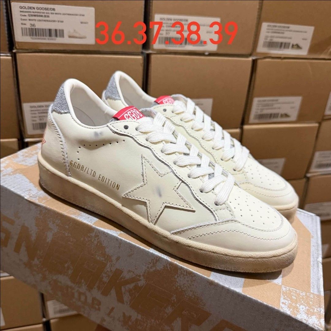 Golden Goose Ballstar Sneakers (Category: Sneakers) located in Manila. Submitted by catpanganiban_ (Listing ID 1462584969, Image 2). Description: - Brand: Golden Goose - Model: Ballstar - Material: White leather - Details: Glitter star, pink heel accents - Condition: Comes with original box - Available Sizes: 36, 37, 38, 39, 40 - Style: Great for everyday wear.