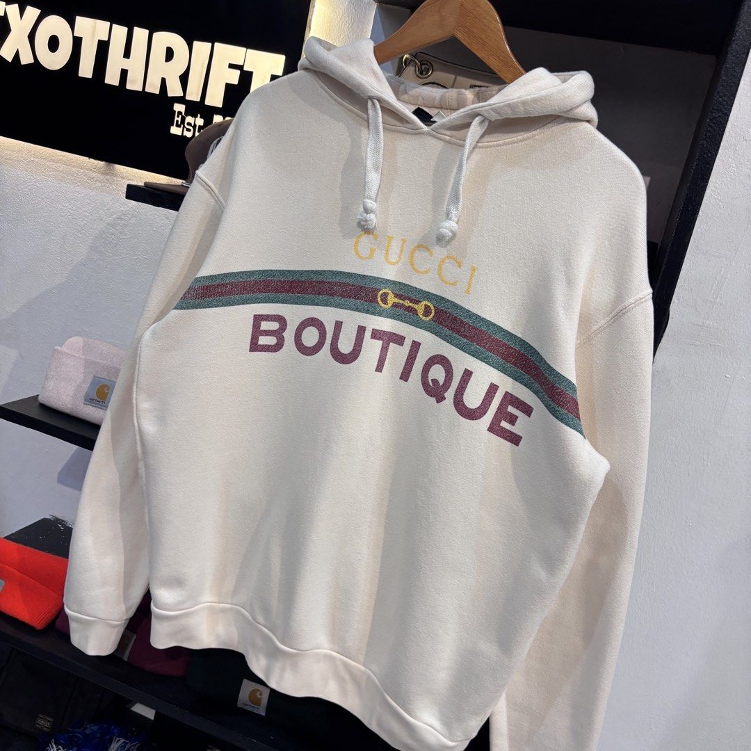 Gucci Boutique Hoodie (Category: Luxury Apparel) located in Rizal. Submitted by doyskie.star (Listing ID 1462455767, Image 2). Description: Dimes:23.5 by 28 COMPLETE TAGS (Searchable design).