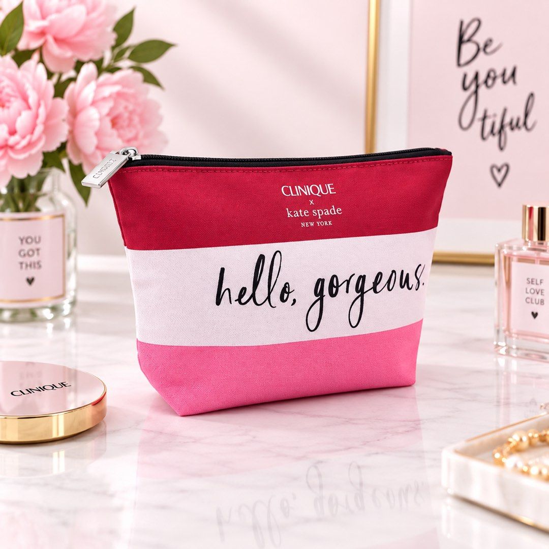 GWP items FIXED PRICE — WHOLESALE PRICE ALREADY! (Category: Purses & Pouches) located in Orani. Submitted by lovely.items1983 (Listing ID 1462507206, Image 3). Description: ❌✨ ₱180 FIXED PRICE — WHOLESALE PRICE ALREADY! ✨❌ ✨ Clinique x Kate Spade “Hello, Gorgeous” Cosmetic Pouch ✨ Pretty, practical, and perfect for your everyday beauty essentials! 💕👜 💄 Perfect for makeup, skincare, or travel essentials ✨ Chic and easy to carry Perfect little p