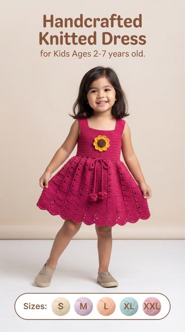 Handmade knitted children dresses Batch 1 (Category: Babies & Kids Fashion) located in Baguio. Submitted by sirislab (Listing ID 1462482522, Image 1). Description: Looking for something cute and special for your little princess? 👗💕 Meet our handcrafted knitted dresses, made with love and beautiful details! From sweet pink to sunny yellow, every dress brings a little extra charm to her day. 🌸 Perfect for birthdays, family outings, photoshoots, 